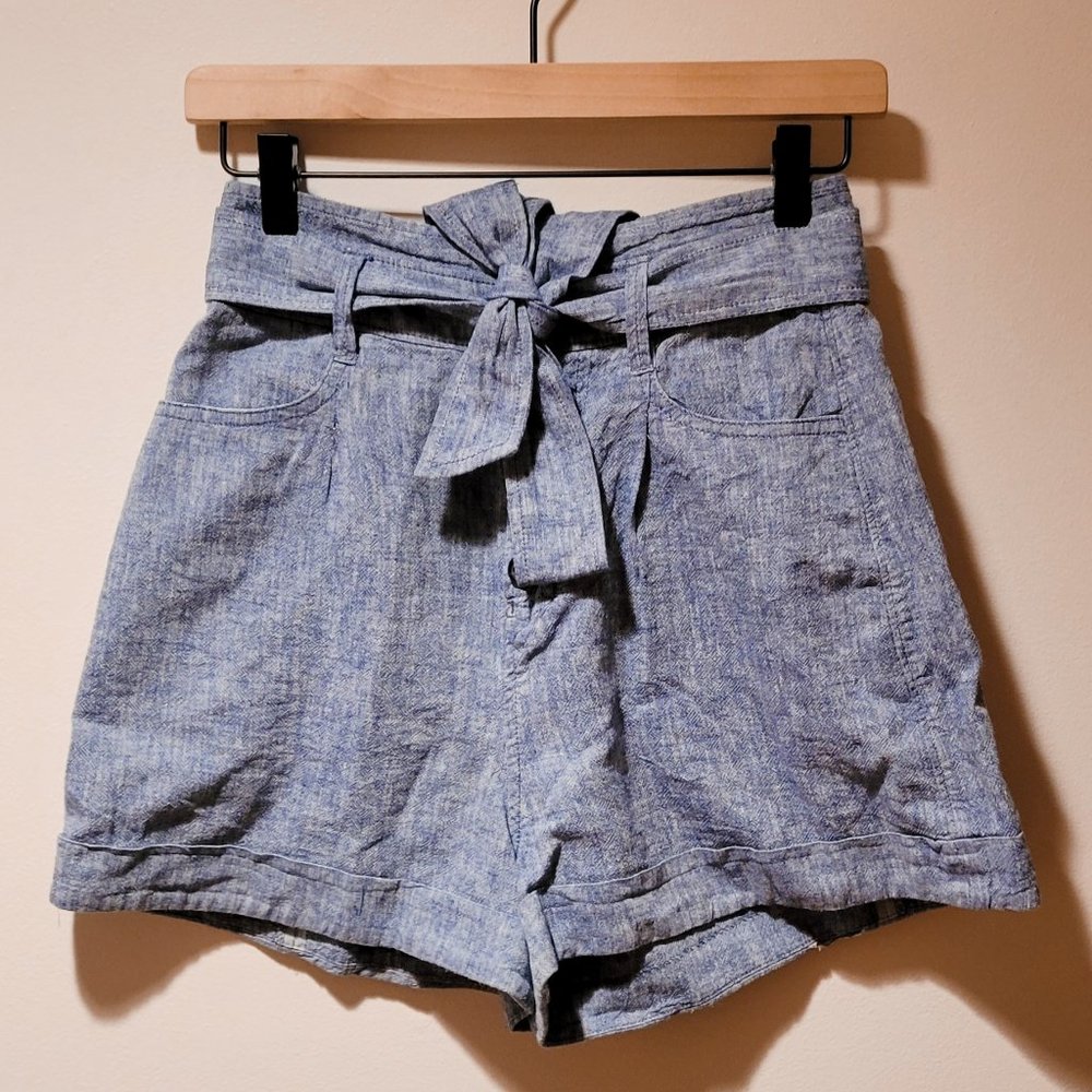Express Blue Linen Retro Shorts XS
